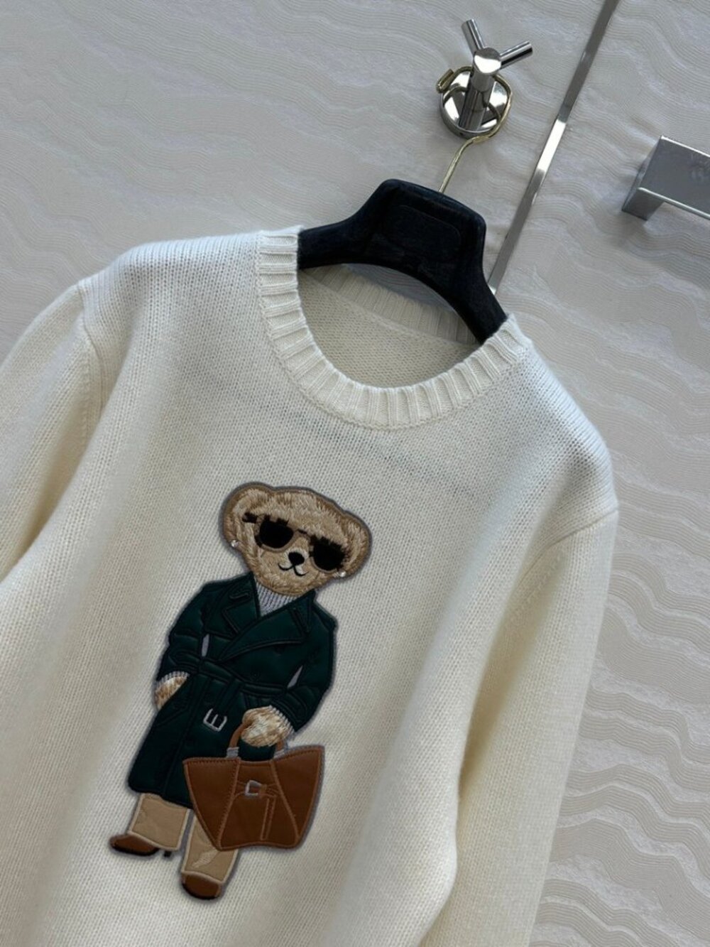 Polo Ralph Lauren White Bear Embroidery Crewneck Knit Pullover Sweater - Picture 2 of 7